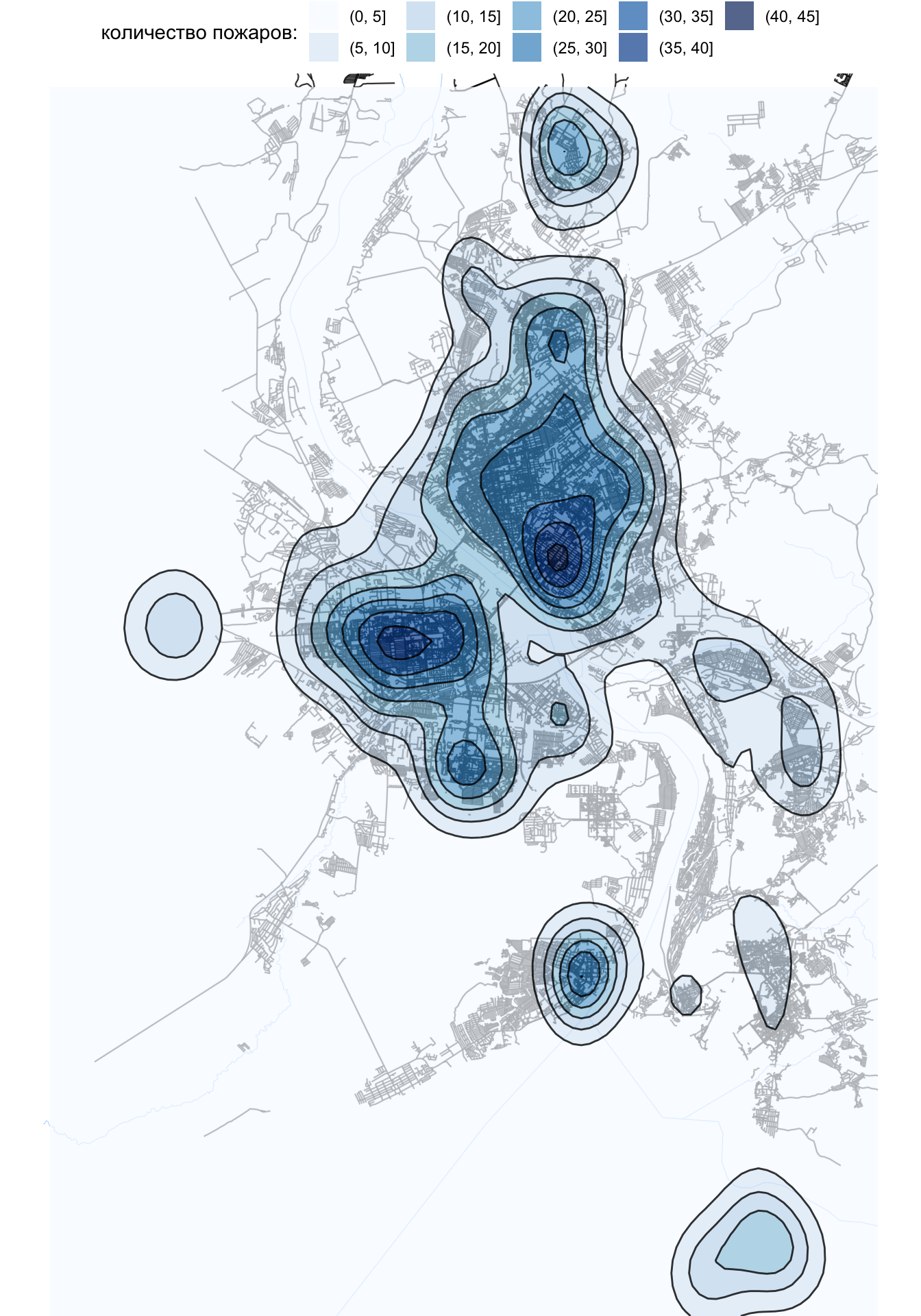 *Плотность пожаров (2016-2020 гг.) на карте города Новосибирска*