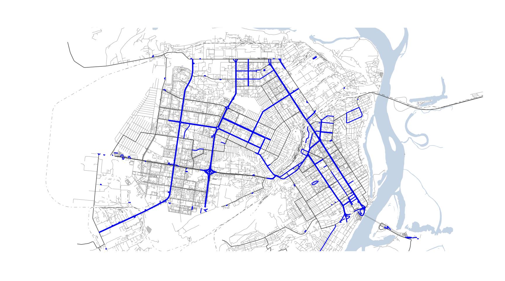 *Улицы с односторонним движением г. Барнаула по версии OpenStreetMap*