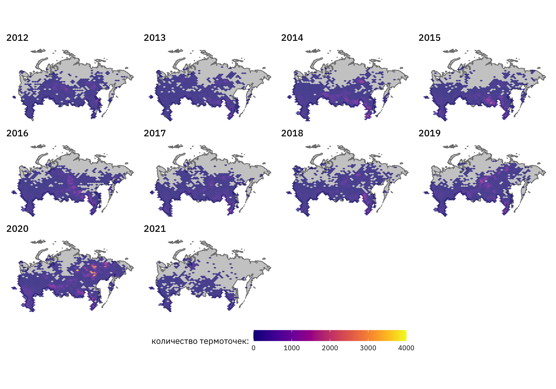 *Распределение термоточек по годам*